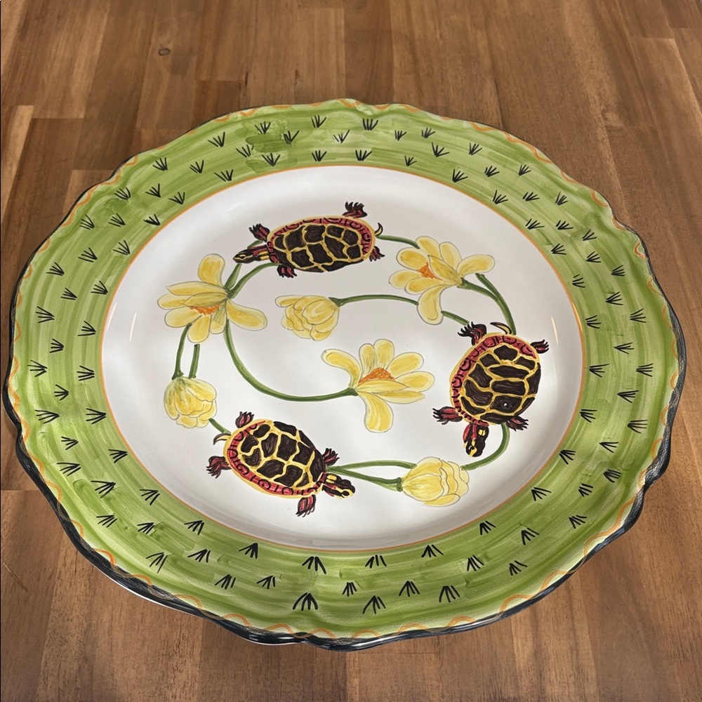Turtle Design Serving Plate Hand Painted in Italy EUC Like New 12x12